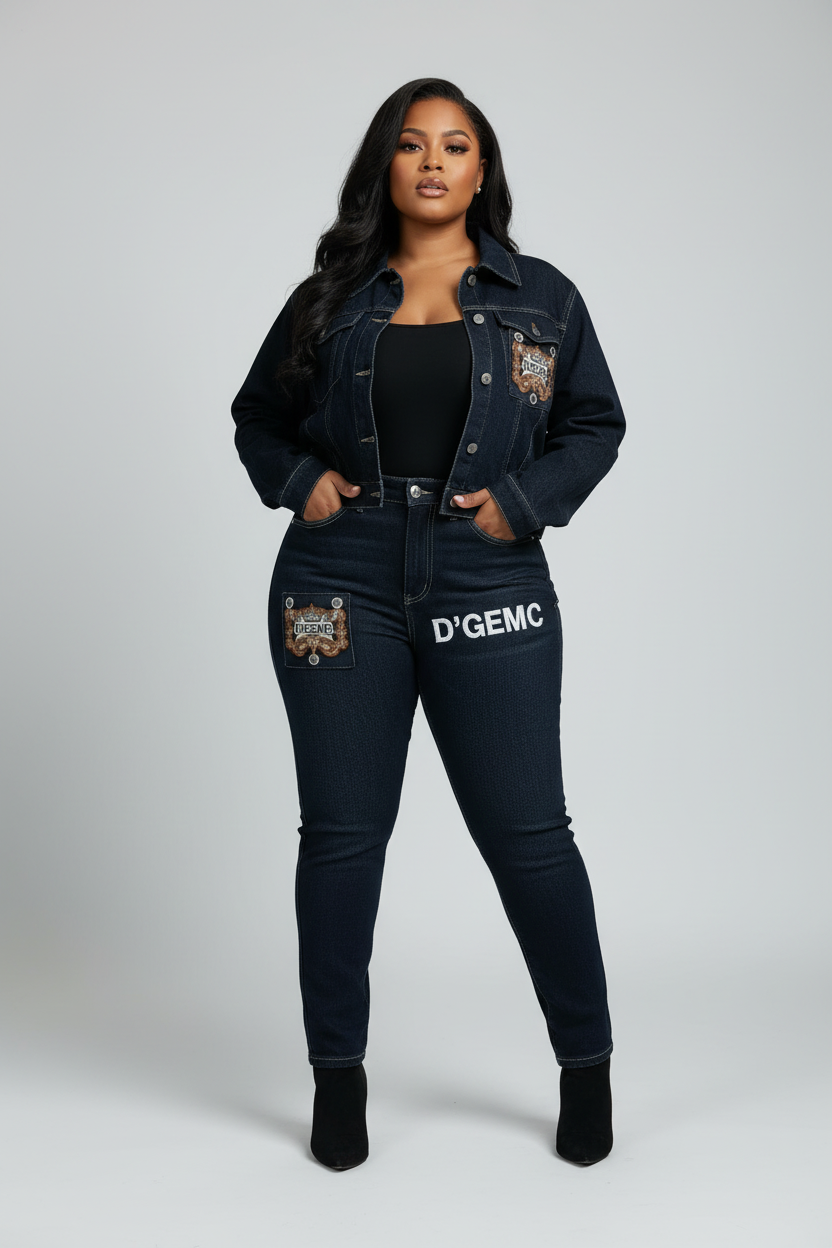 D'GEMC Jean Set on Plus-Size Model