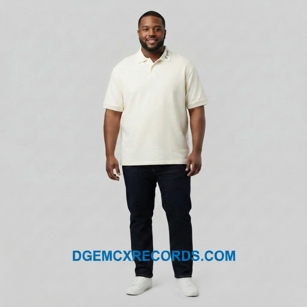 D'GEMC Polo T-shirt in navy blue with classic collar and short sleeves, displayed on a hanger.