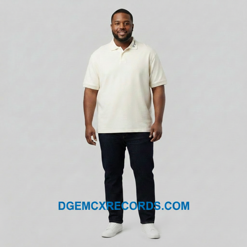 D'GEMC Polo T-shirt in navy blue with classic collar and short sleeves, displayed on a hanger.