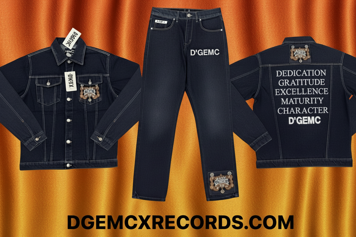 D'GEMC men's 2-piece jean set featuring a denim jacket and jeans, casual fashion outfit with classic blue denim fabric.