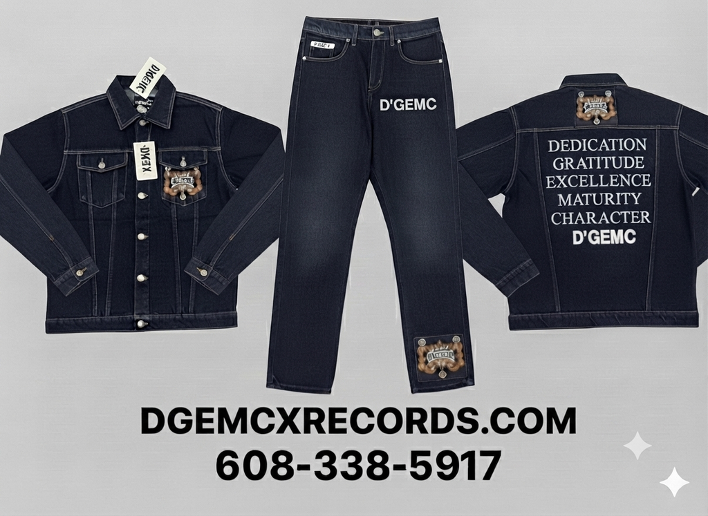 D'GEMC men's 2-piece jean set featuring a denim jacket and jeans, casual fashion outfit with classic blue denim fabric.