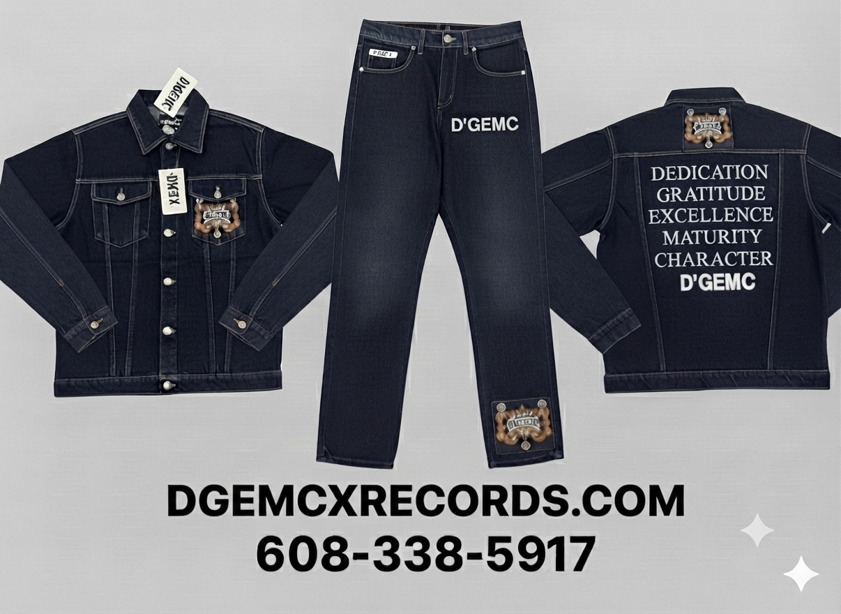 D'GEMC men's 2-piece jean set featuring a denim jacket and jeans, casual fashion outfit with classic blue denim fabric.