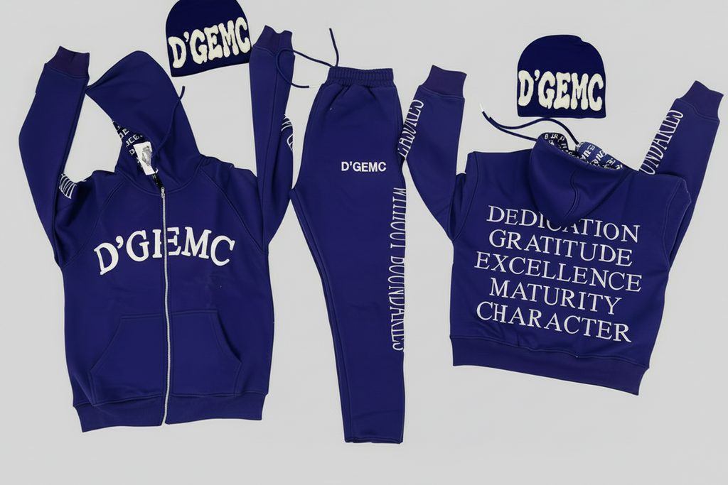D'GEMC zip-up jogger set with matching hoodie and pants, stylish casual fashion outfit for comfortable everyday wear.